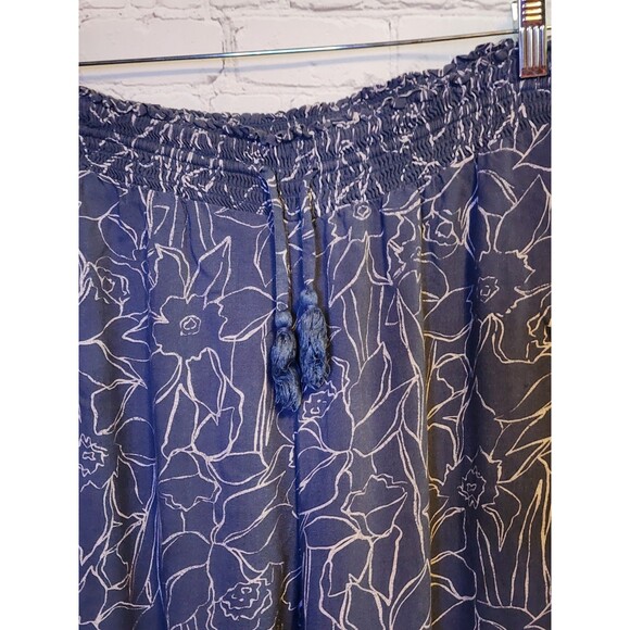 Roxy Pants Womens XXL Blue Wide Leg Floral Print Elastic Waist Boho Peasant - Picture 3 of 12